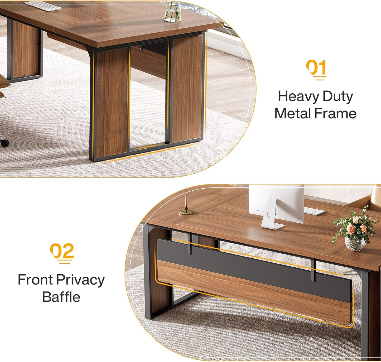 63-Inch L-Shaped Executive Desk with 47-Inch File Cabinet