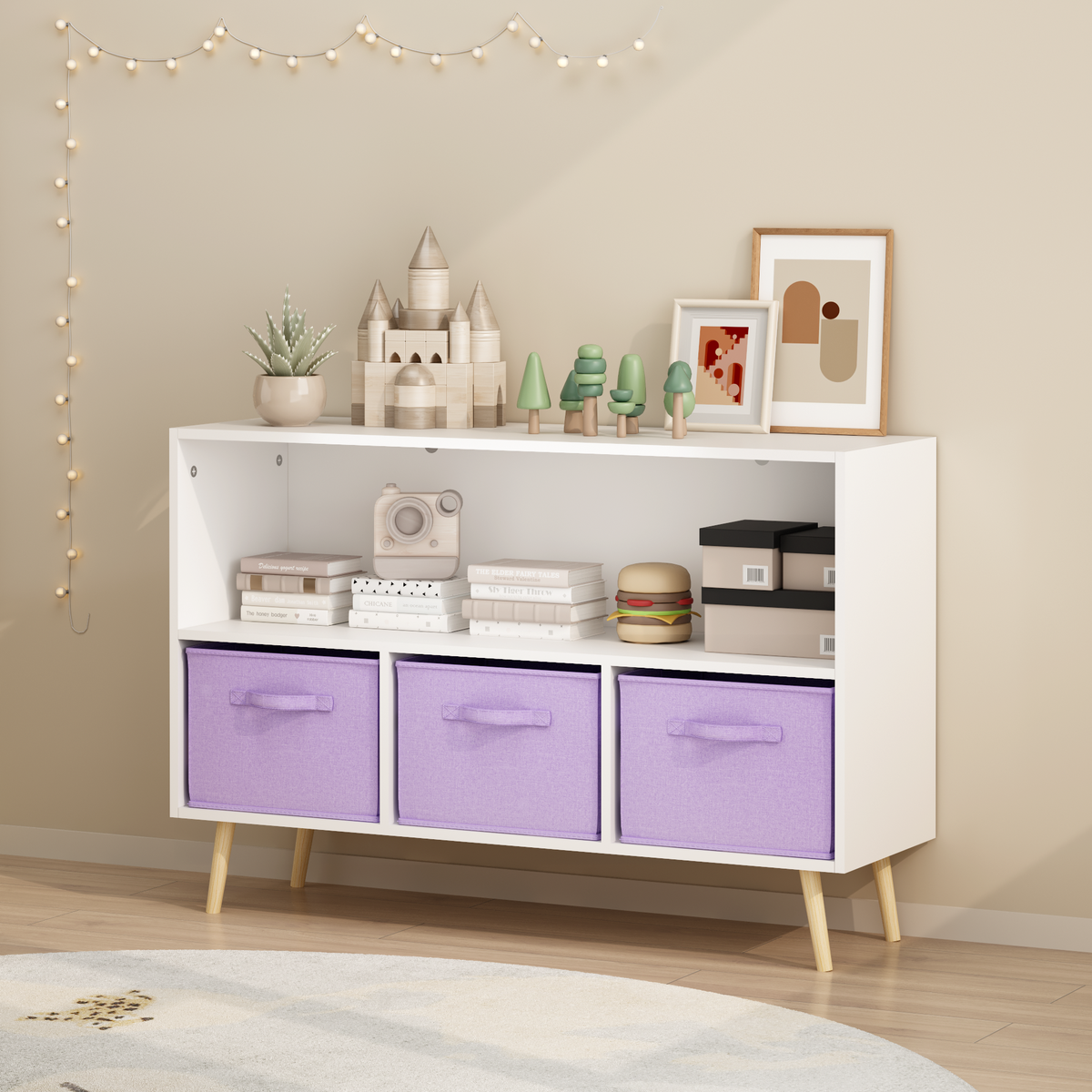 Kids Bookcase with Collapsible Fabric Drawers