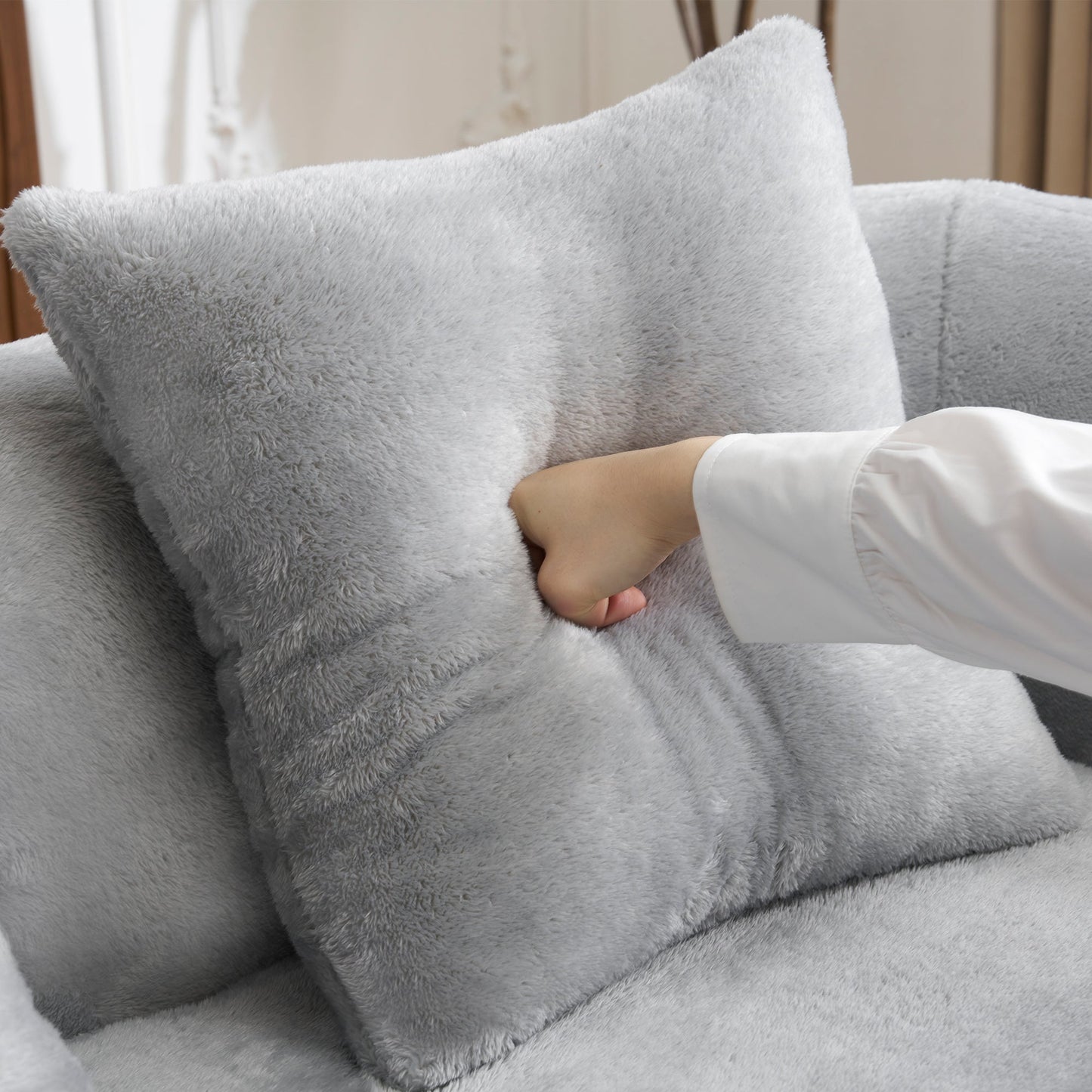 Full Compression L-Shape Sectional Sofa with Curved Chaise, Grey Modular Chenille Couch, High-Density for Apartment Living Room