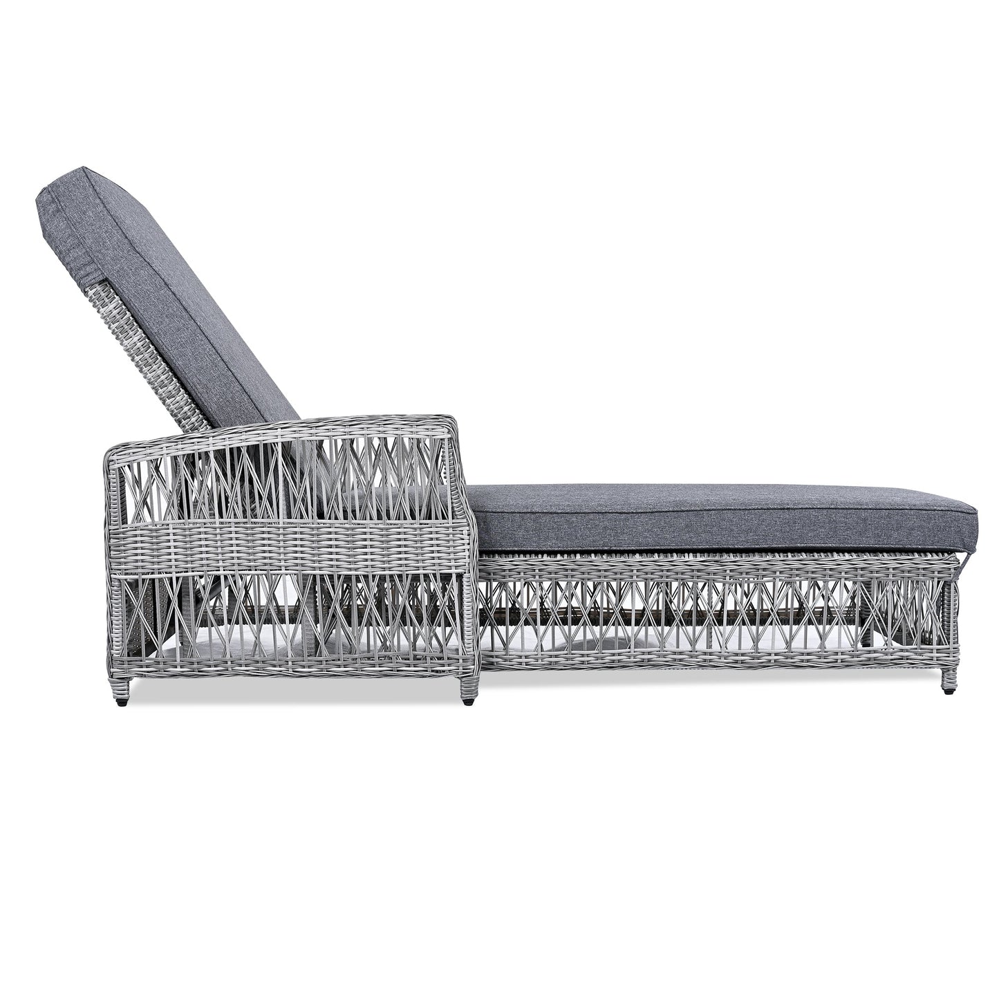 GO Outdoor Long Reclining Chaise, Wicker Lounge with Armrests