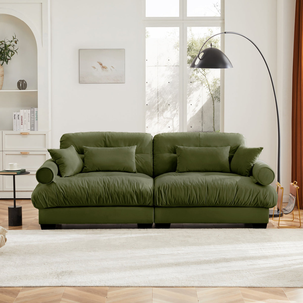 Large Size Modern Two-Seater Sofa with Bolstered Armrests