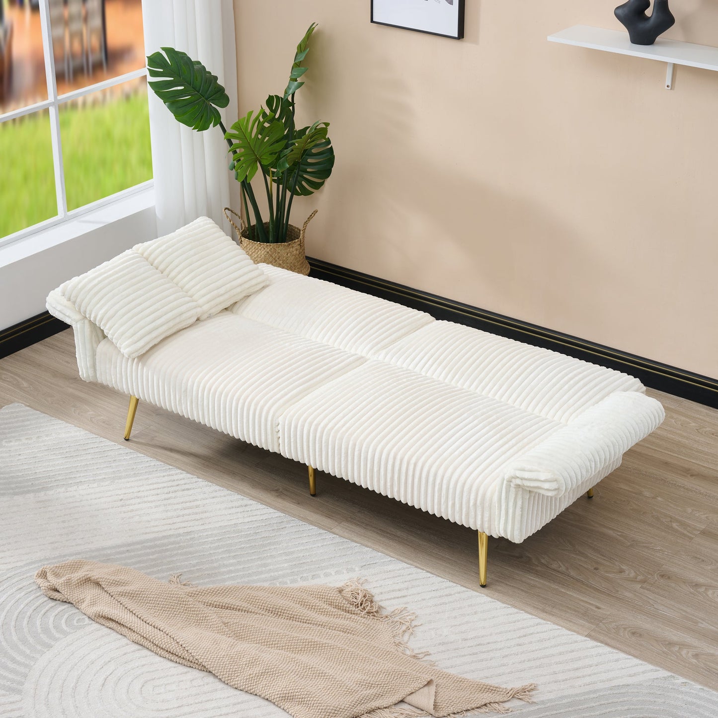 Corduroy Foldable Double Sofa Bed with Folding Armrests for Living Rooms and Small Spaces, 79 Inch
