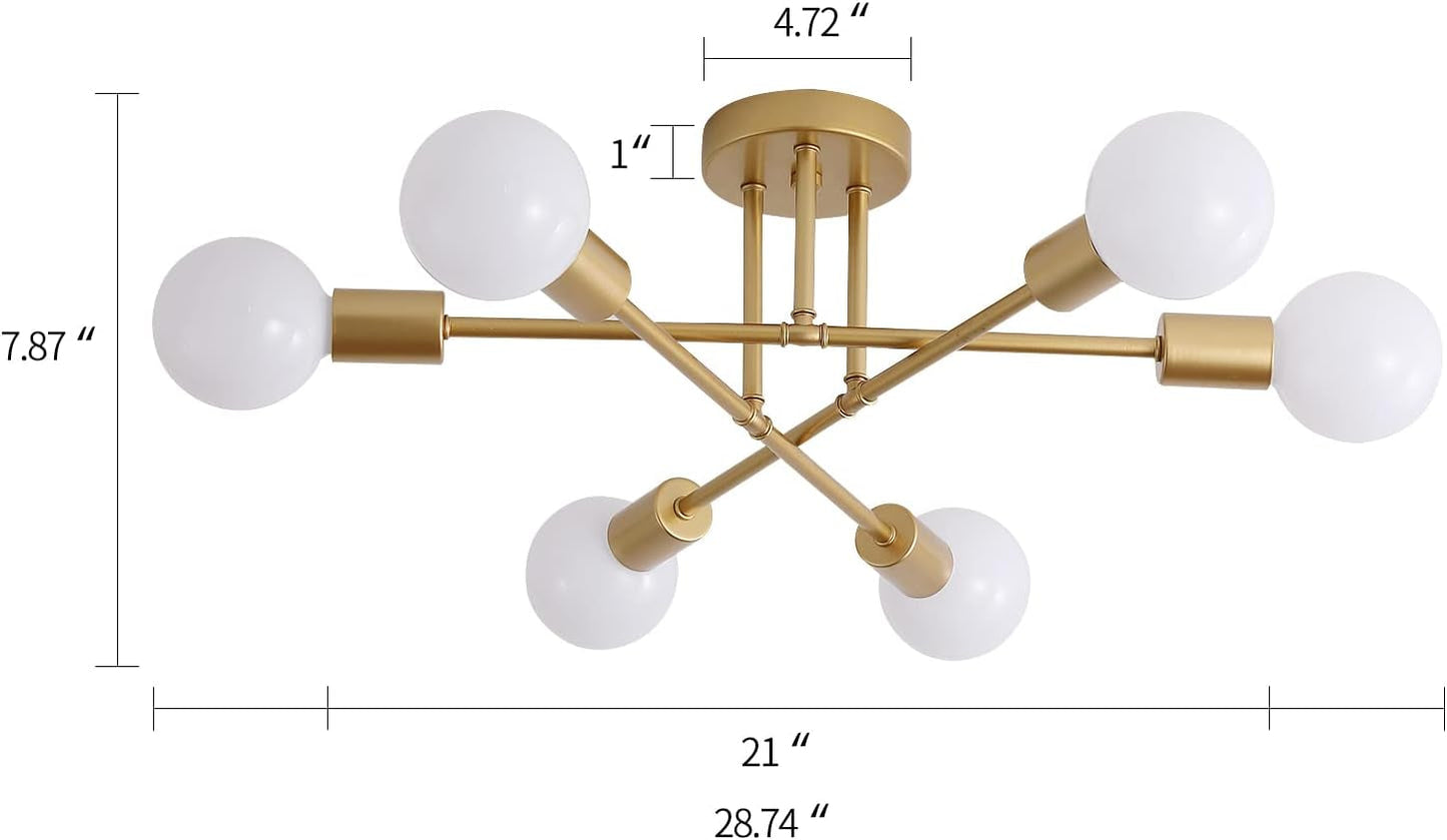 Gold Modern Sputnik Chandelier With 6 Adjustable Lights