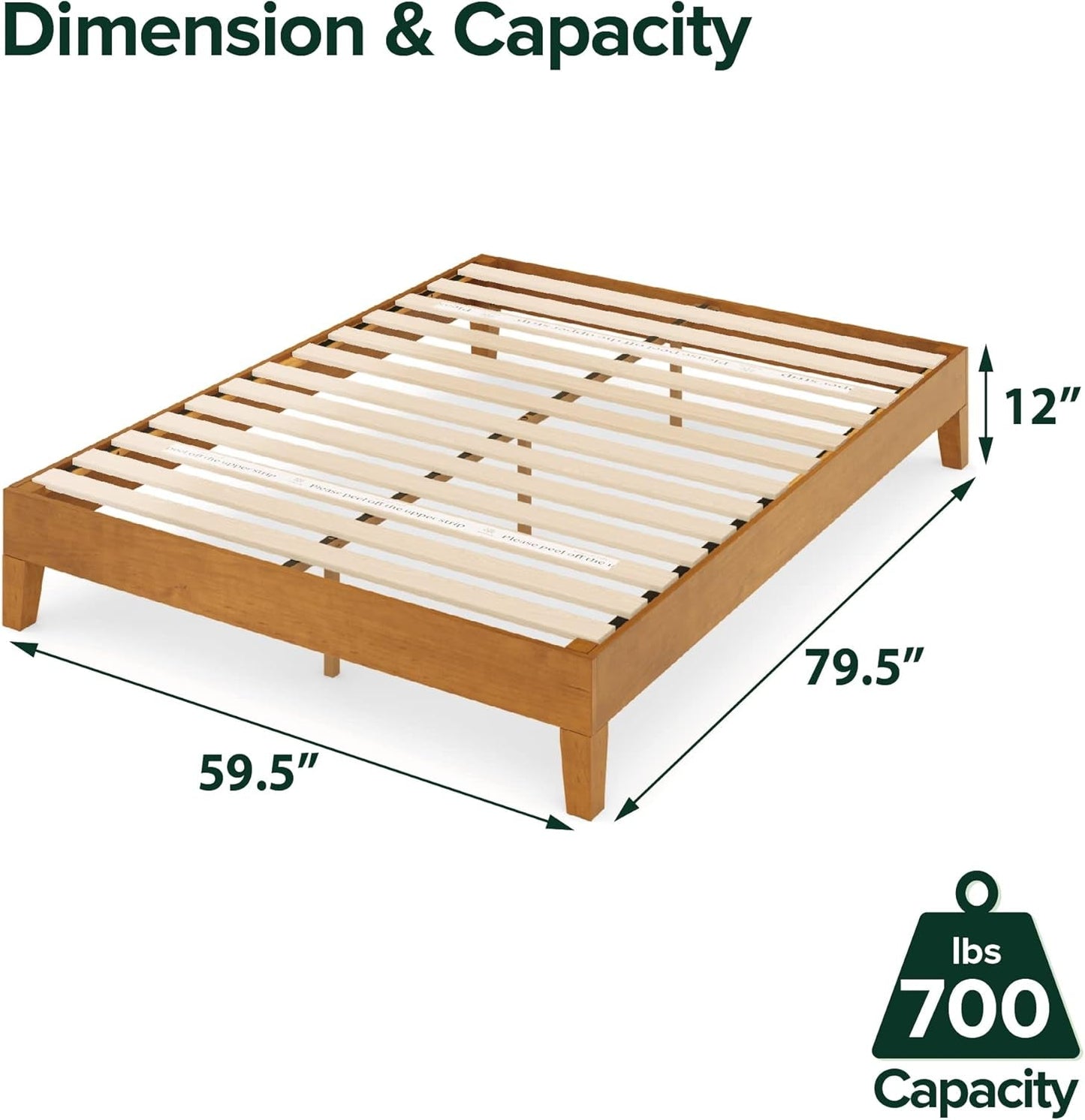 Queen Rustic Pine Solid Wood Platform Bed Frame With Slats