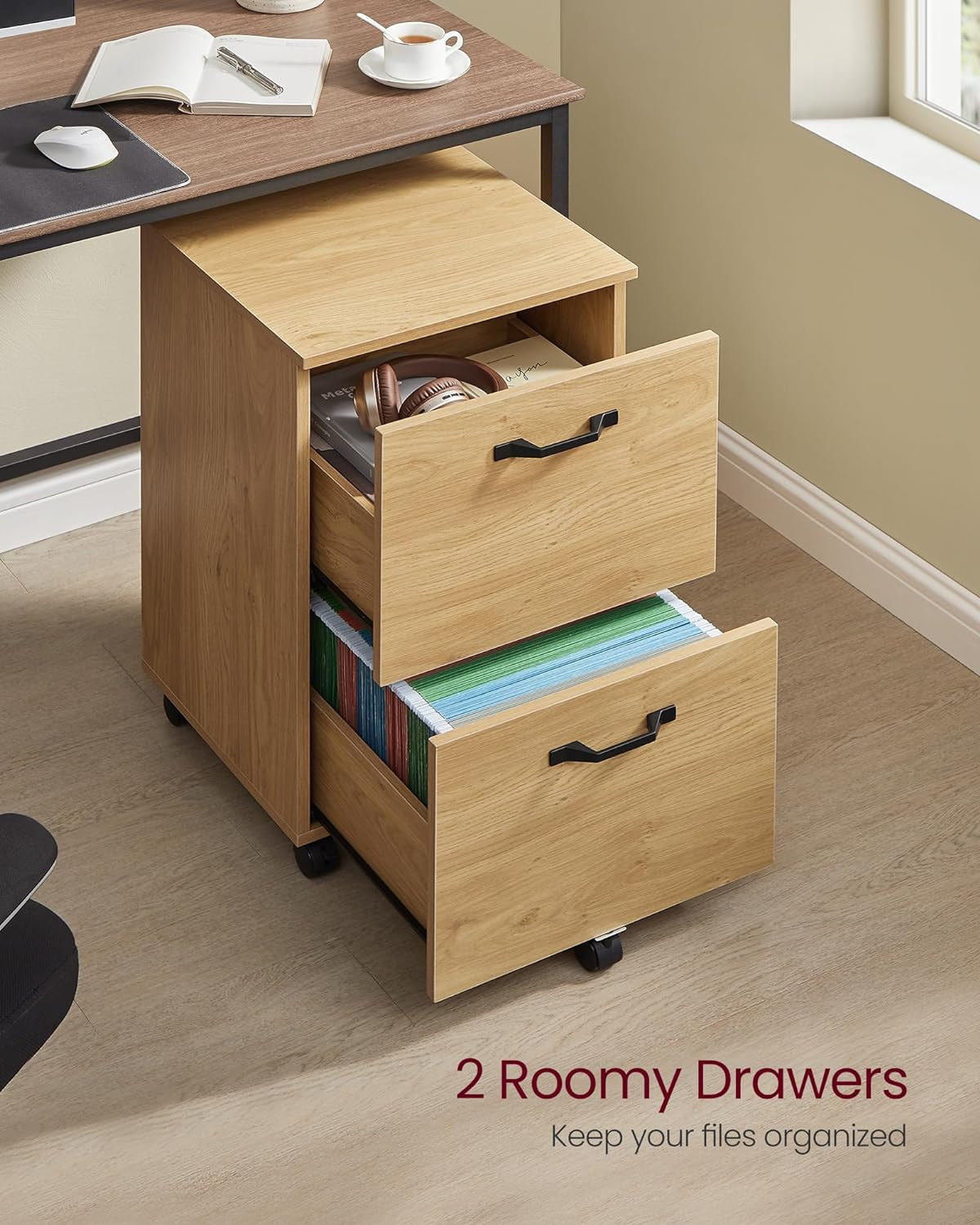 Straw Yellow 2 Drawer Rolling File Cabinet Printer Stand