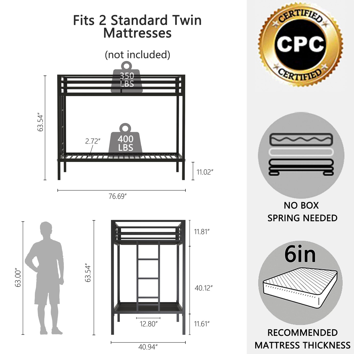 Adam Sturdy Twin Over Twin Bunk Bed Metal