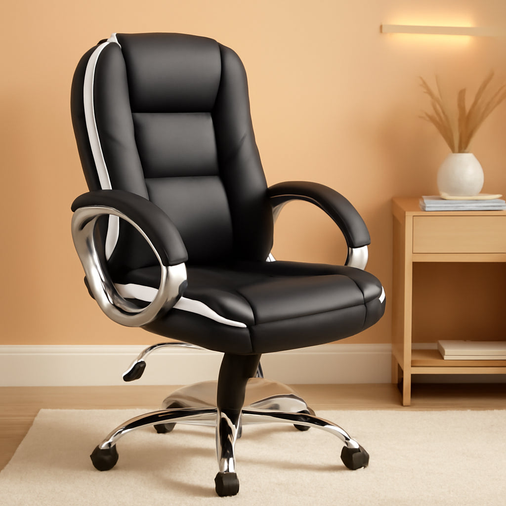 Ergonomic Black Leather Office Chair With Lumbar Support