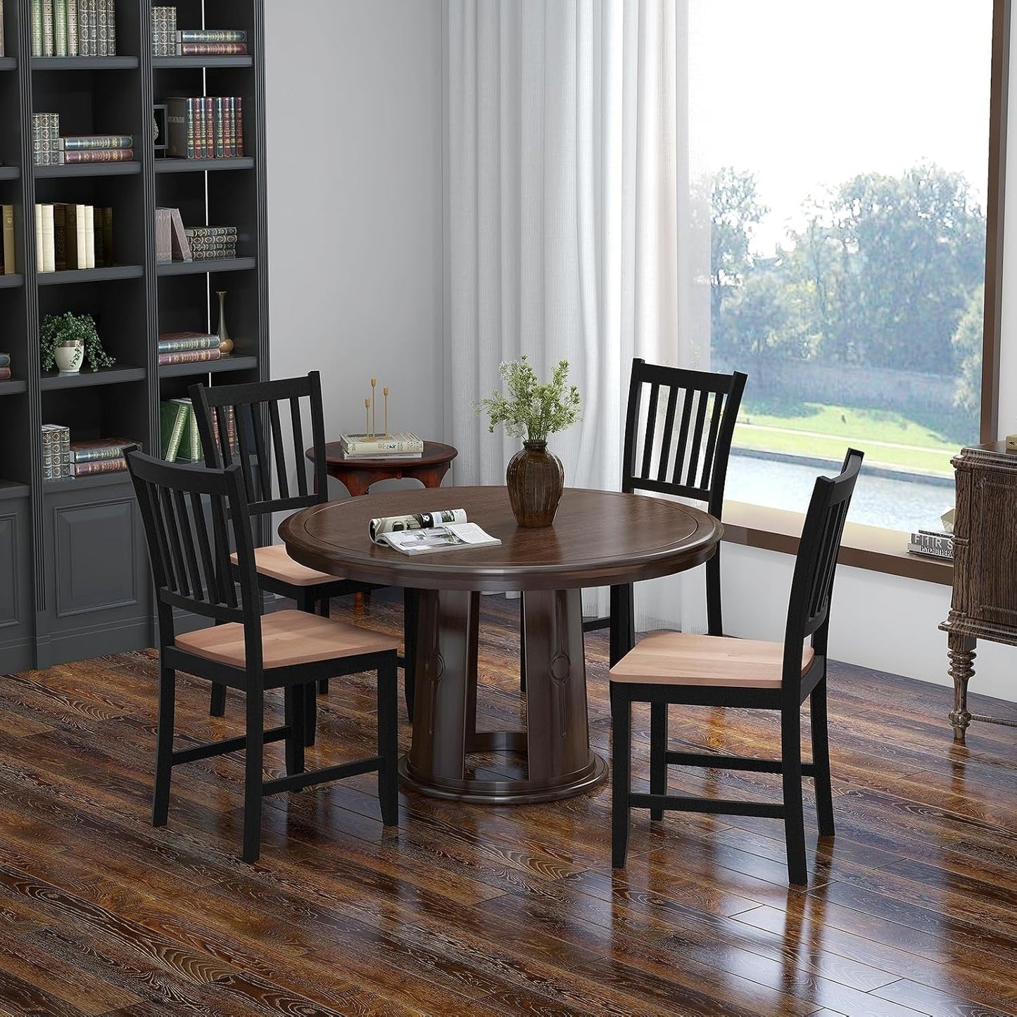 Wooden Dining Chairs Set of Four Black Farmhouse Armless