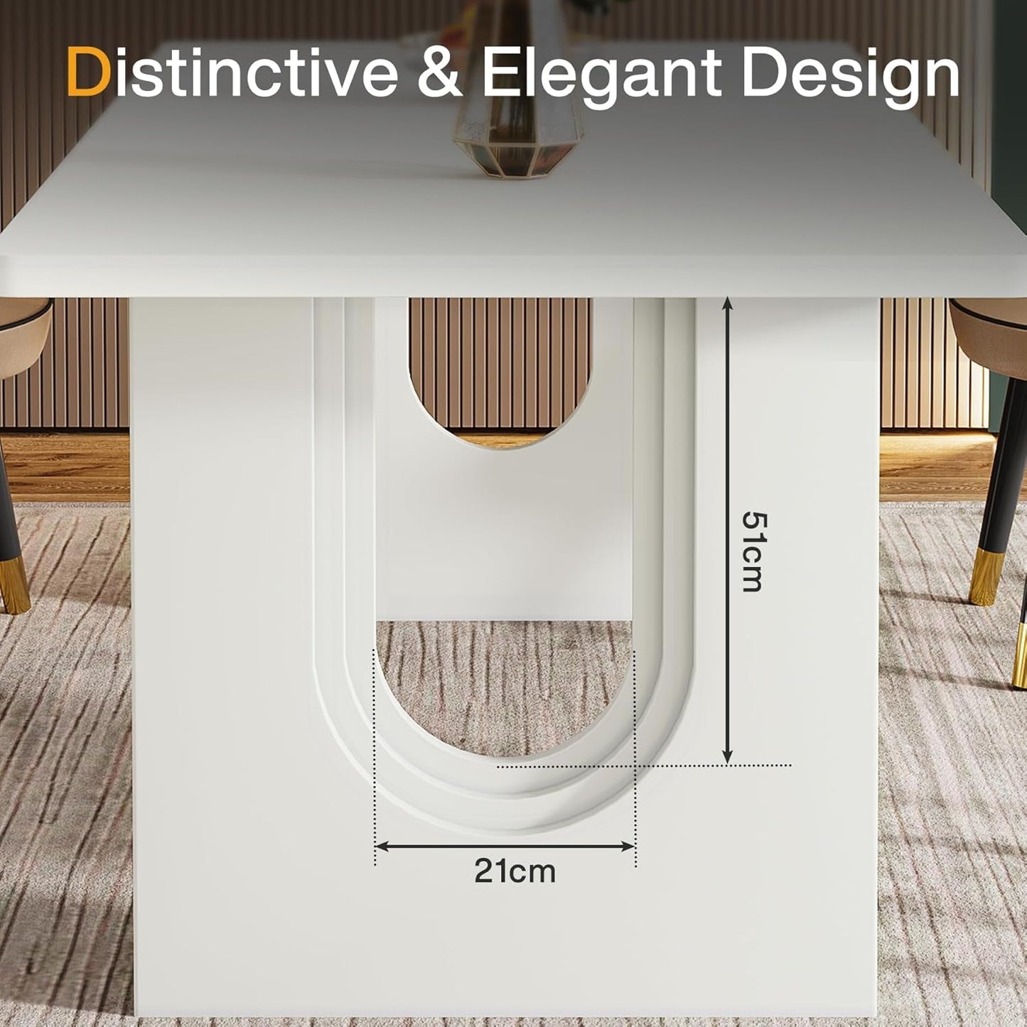 Modern White Dining Table 71 Inch With Wood Pedestal Base