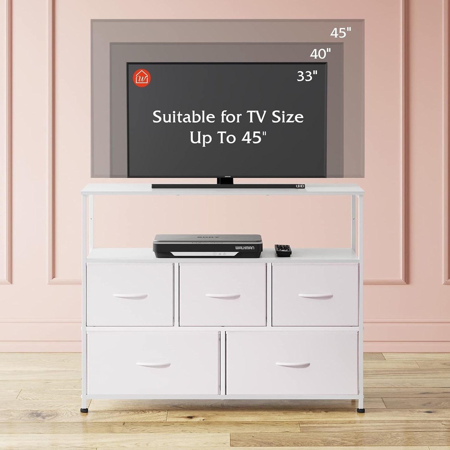 Dresser TV Stand 5 Drawers And Built In Charging Station