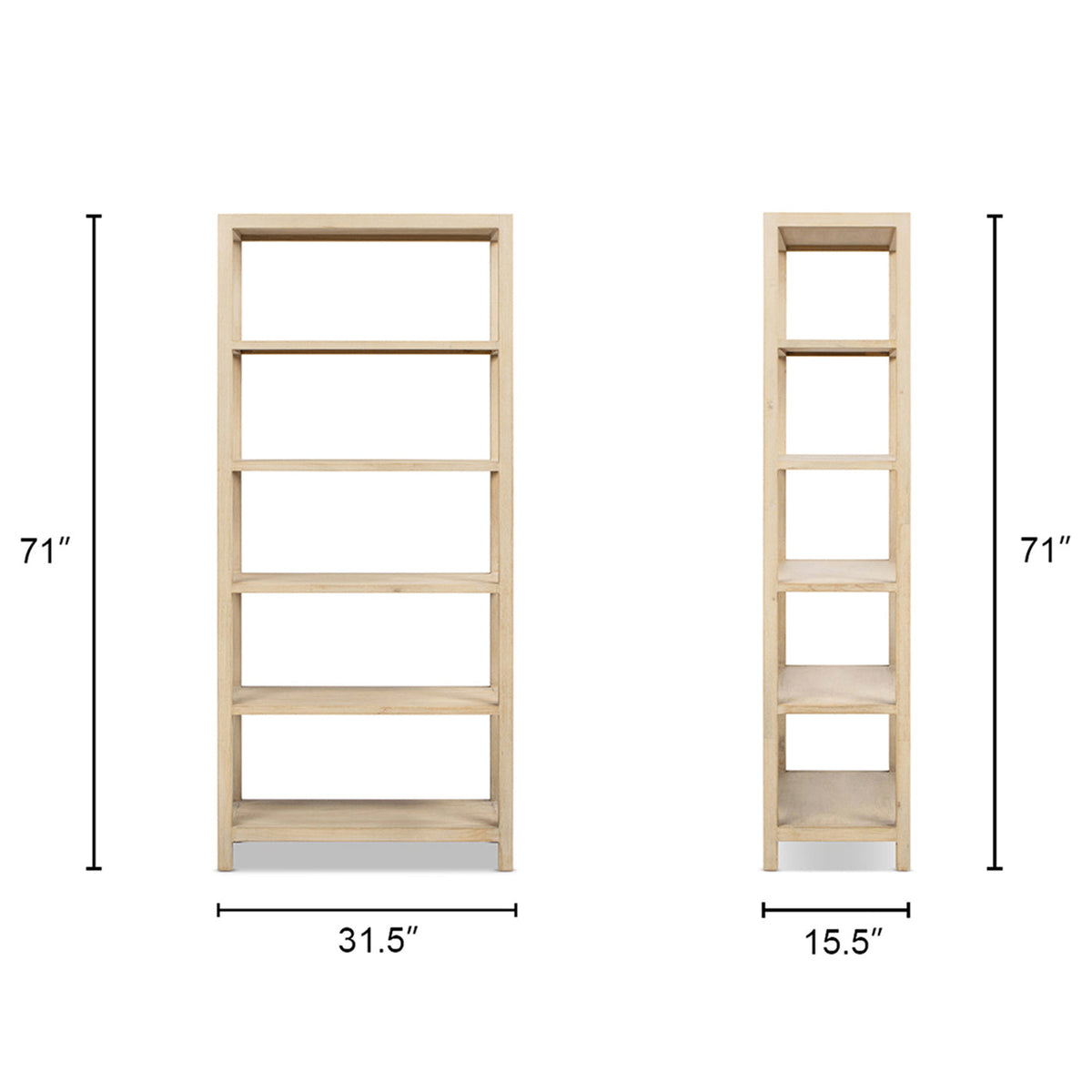 Ellis 71" Reclaimed Wood 5-Shelf Open Frame Bookcase