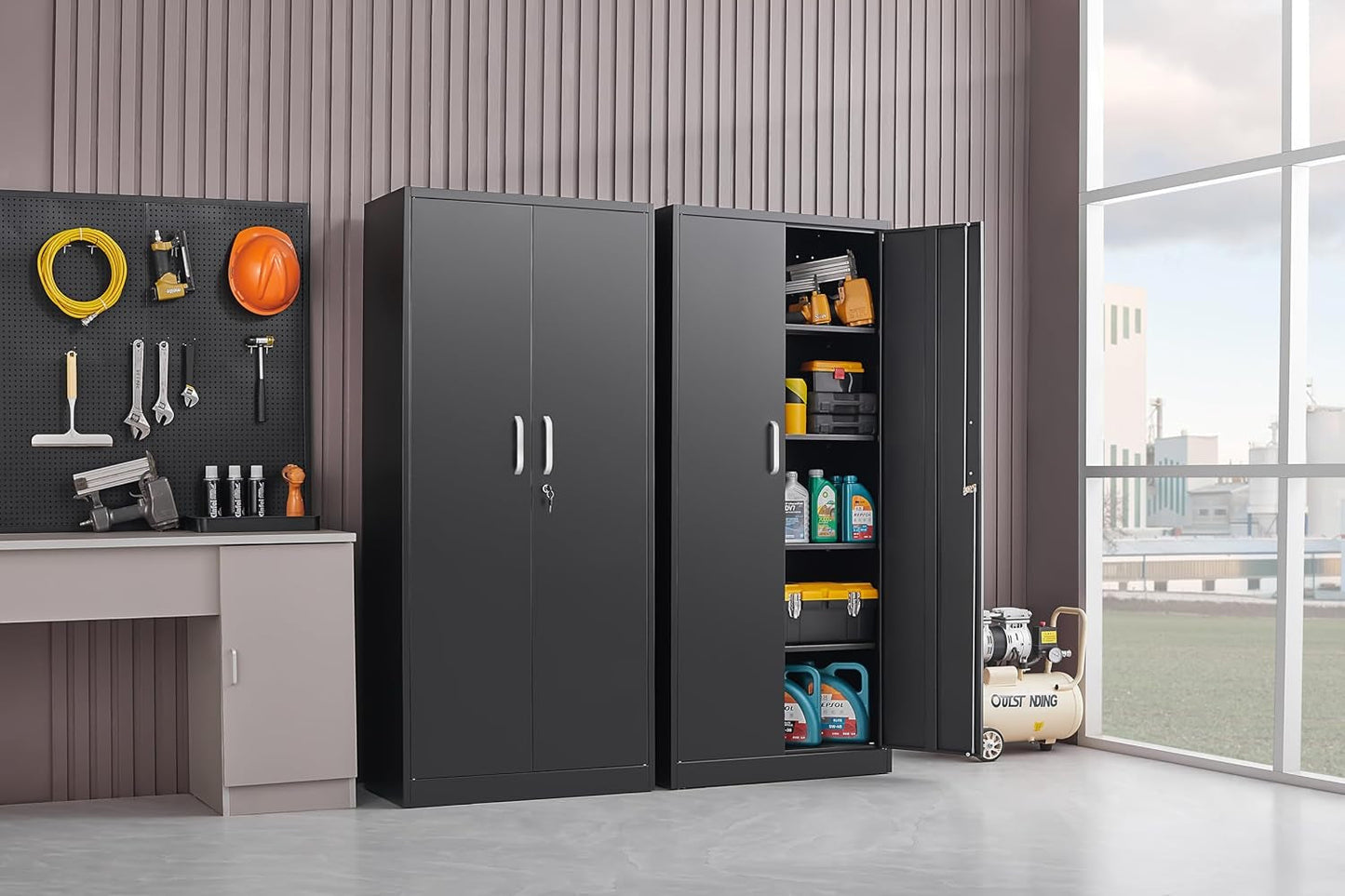 Black Metal Storage Cabinet With Locking Adjustable Shelves