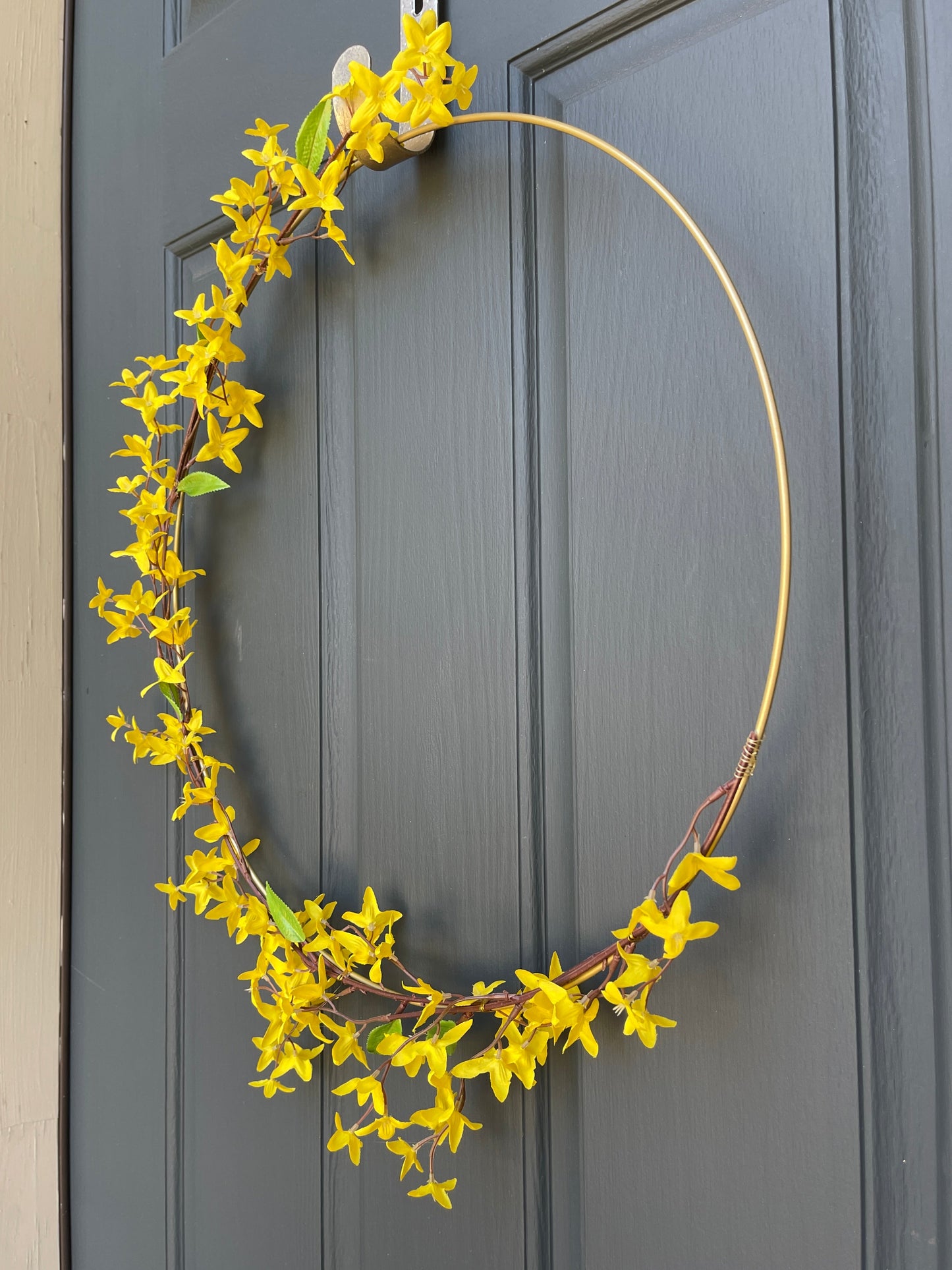 Modern Yellow Forsythia Hoop Wreath