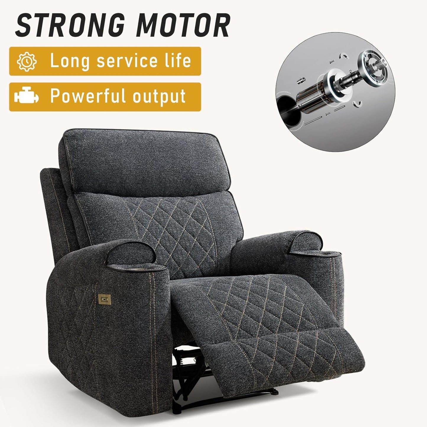 Electric Recliner Chair With Soft Fabric And Cup Holders