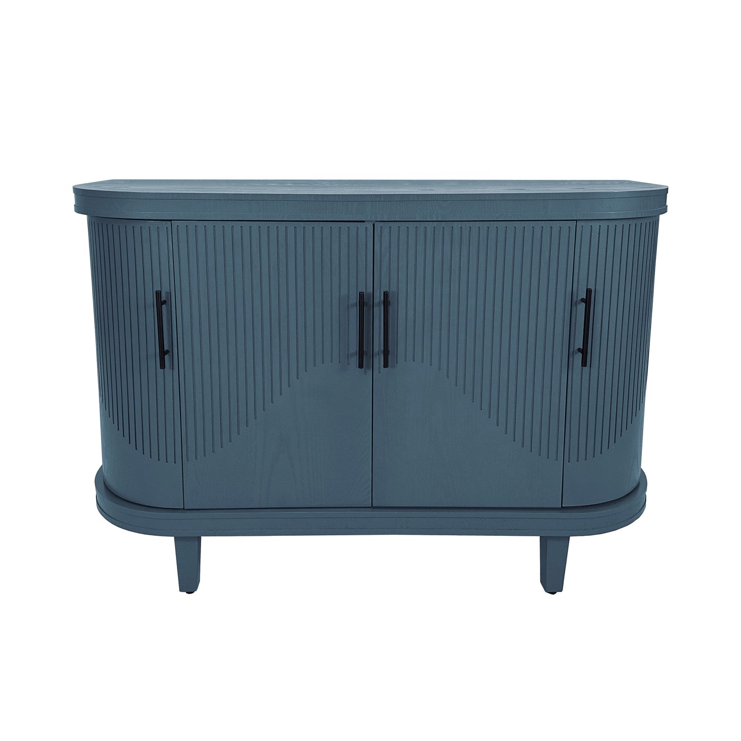 Modern Curved Sideboard 47.2-Inch Decorative Storage Cabinet Wooden Console Table Coffee Bar Cabinet with 4 Doors and Adjustable Interior Shelves for Living Room, Kitchen, Bedroom, Hallway (Blue)
