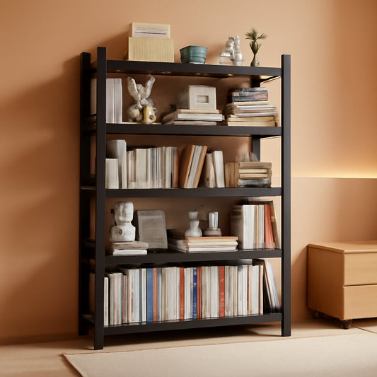 5 Tier Metal Wide Bookshelf Black Tall 72 Inch High