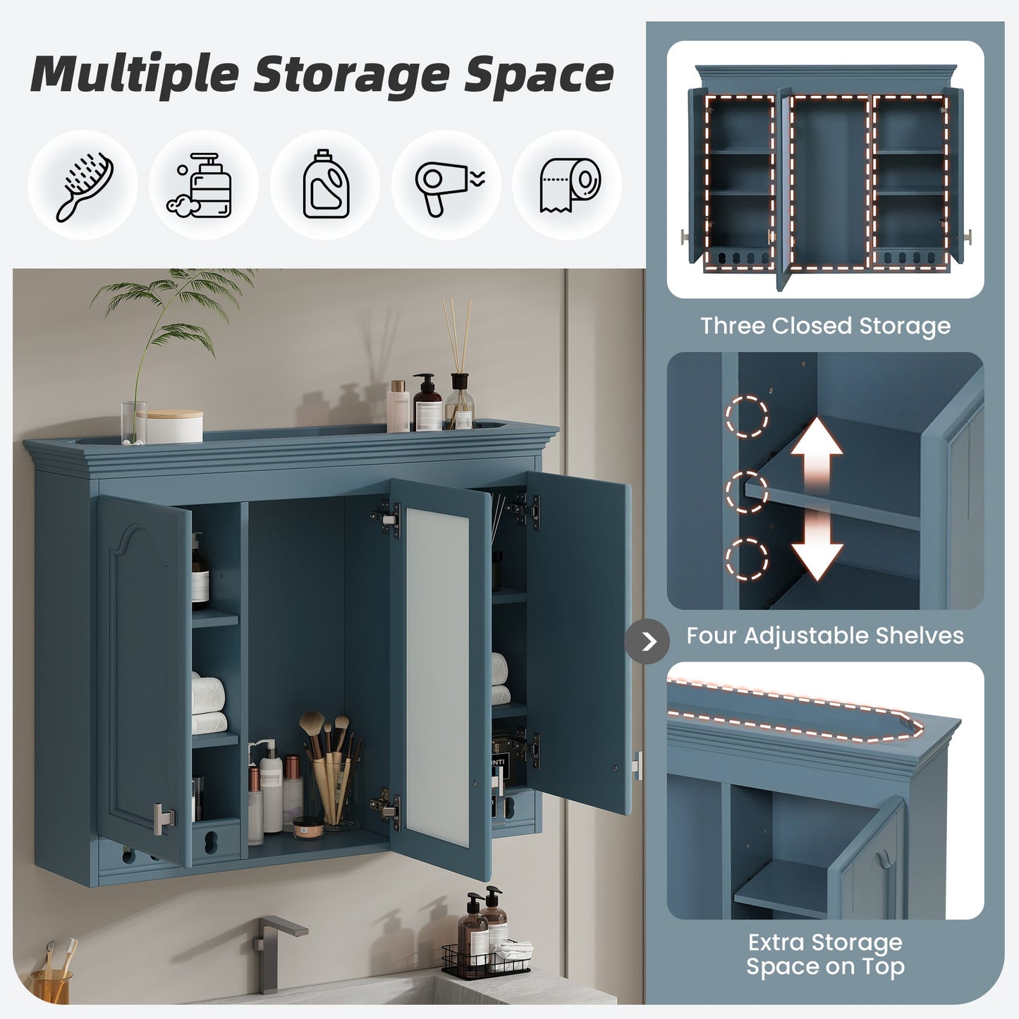 35 Inch Wall-Mount All-in-One Mirror Cabinet