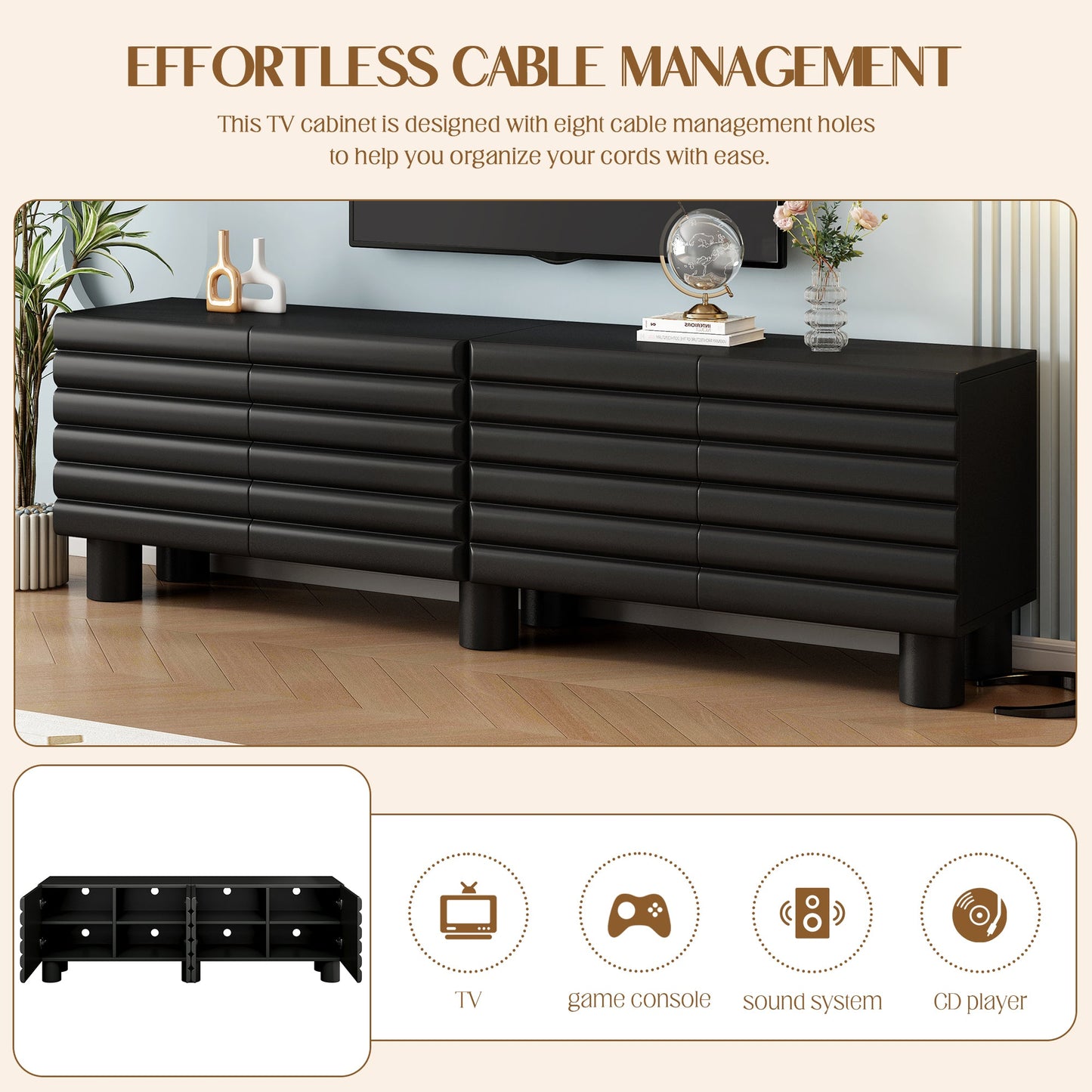 Stylish Thick Wavy Door TV Cabinet with Adjustable Shelves