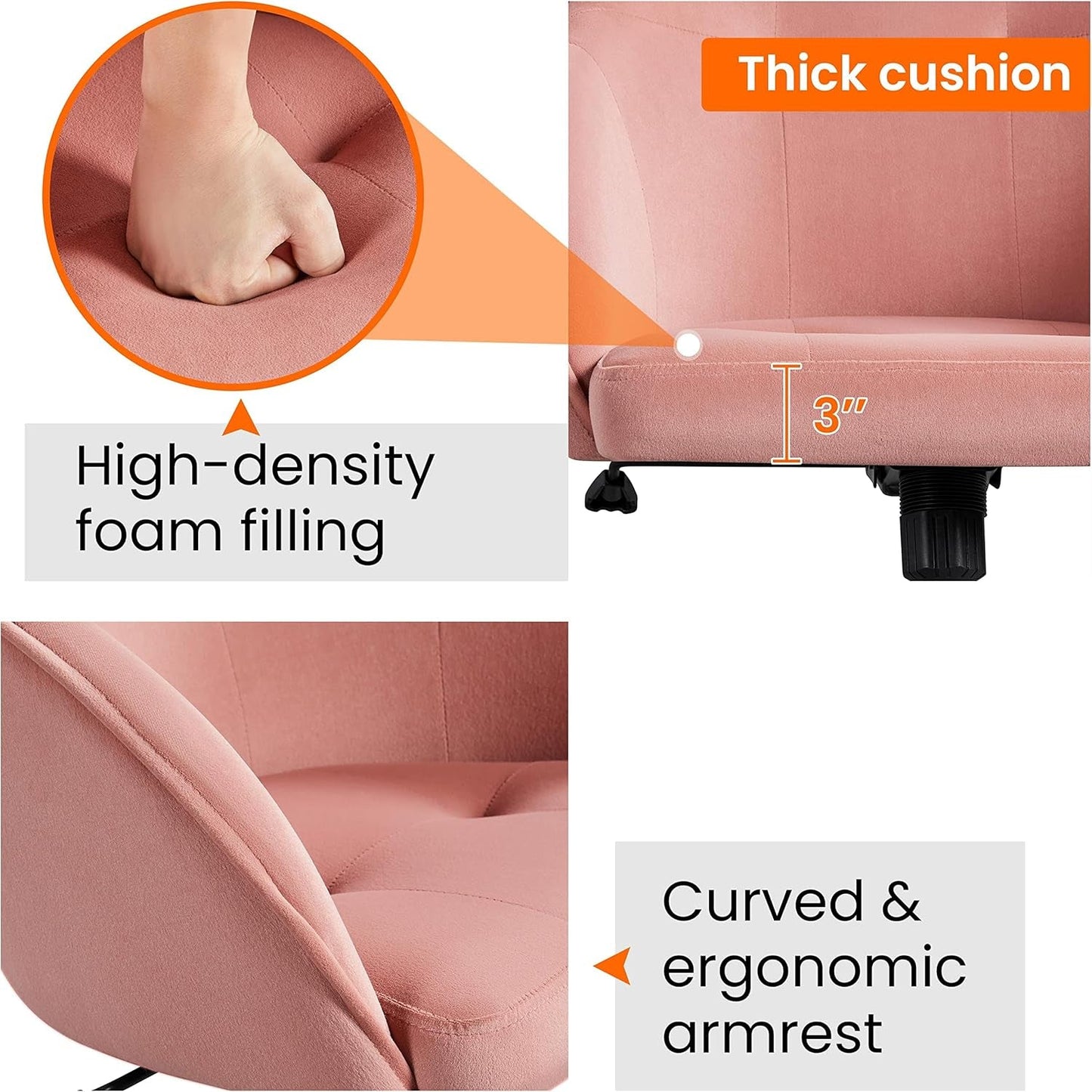 Pink Velvet Desk Chair With Swivel Office Chair Modern