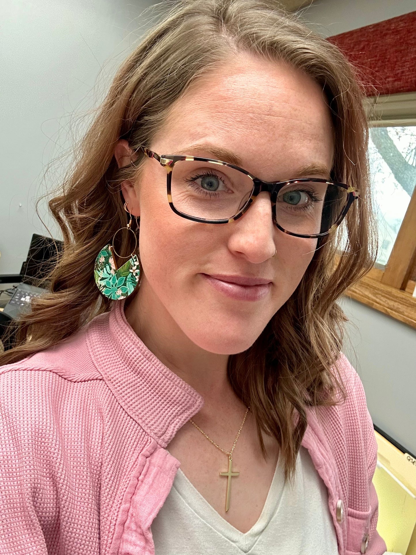 Beautiful Geometric Wood and Gold Botanic Earrings