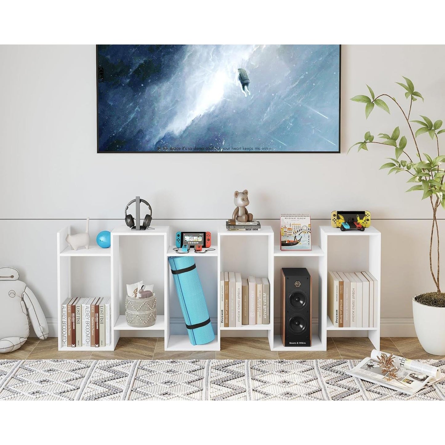 S Shaped Bookshelf White 6 Tier Display Bookcase Office