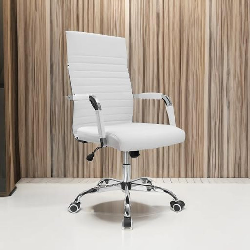 White PU Leather Office Chair With Adjustable Armrests