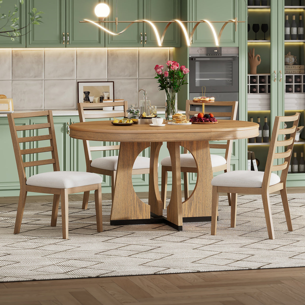 TREXM Round Dining Table for 4 with Chairs Set