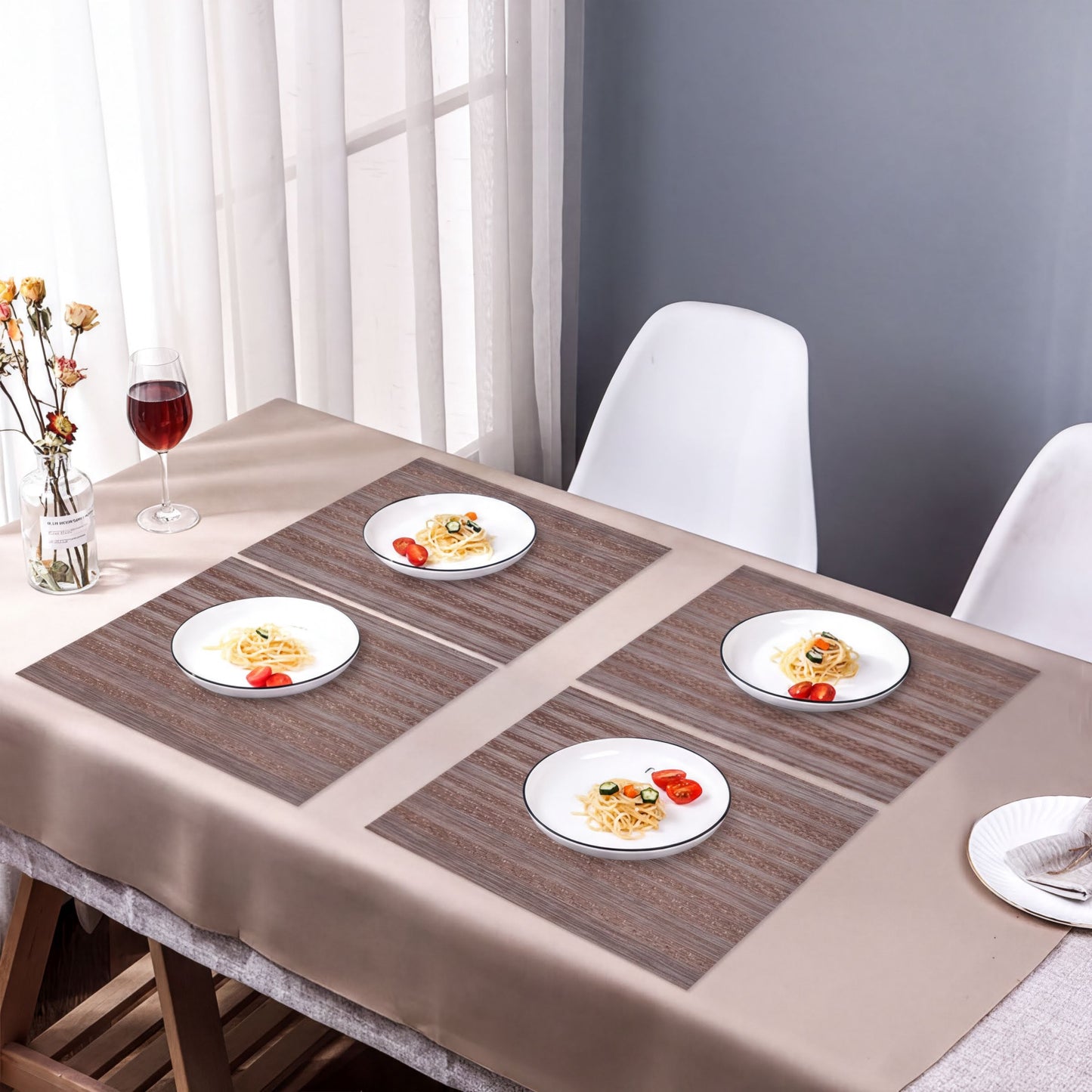 PVC Placemats – Brown Dining Table Mats | Non Slip, Heat Resistant & Waterproof