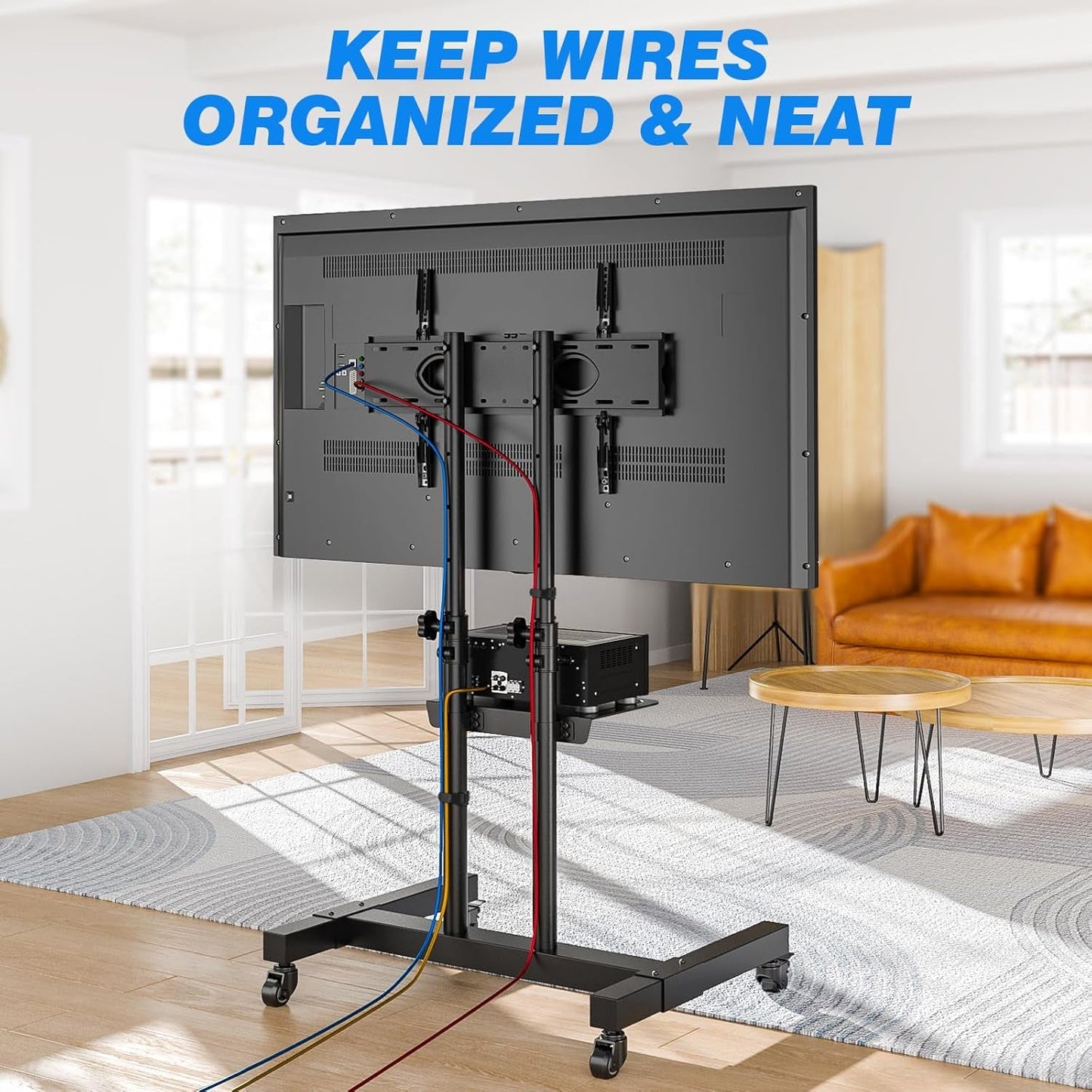 Height Adjustable Mobile TV Cart For 32 To 83 Inch Screens With Locking Wheels