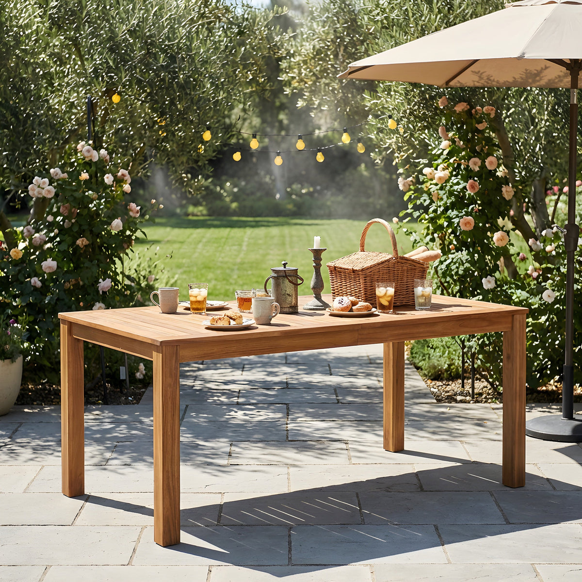 TOPMAX Patio Wooden Dining Table, Outdoor 67"L Rectangular Table
