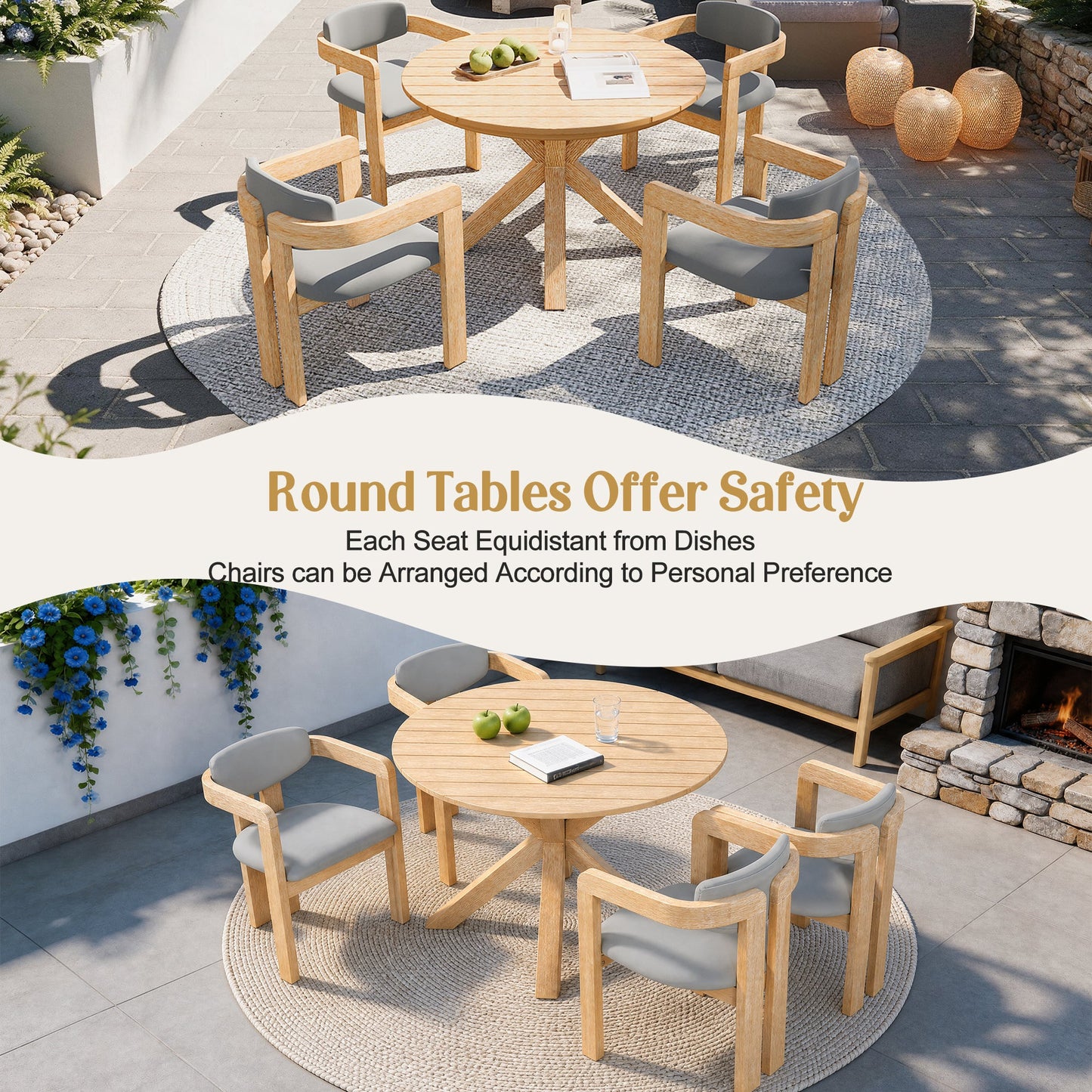 5-Piece Outdoor Acacia Wood Round Dining Set