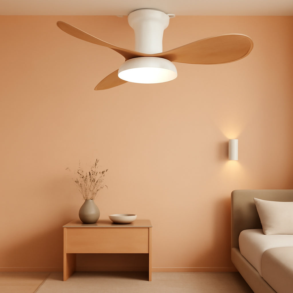 Quiet 32 Inch Ceiling Fan With LED Light Energy Efficient in a modern room setting.