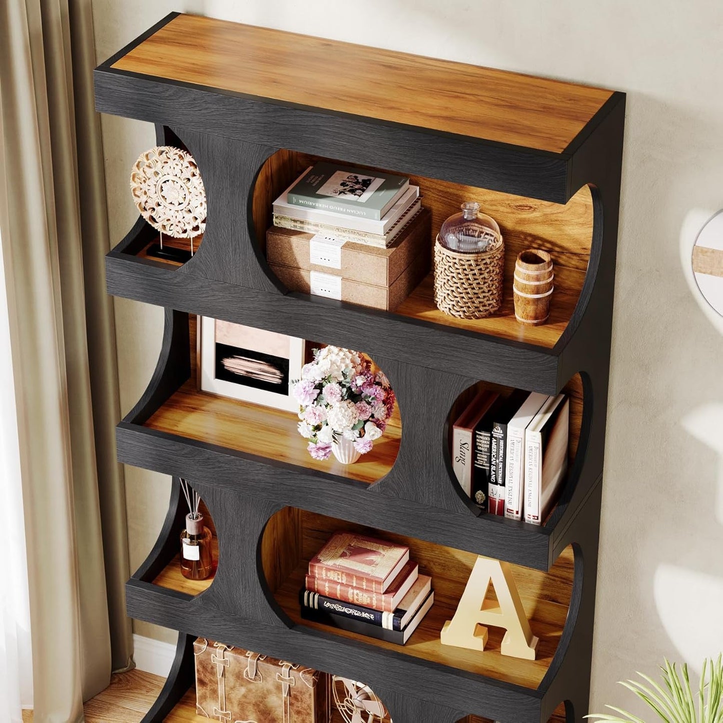 Black 71 Inch Tall Bookcase Modern Storage Display