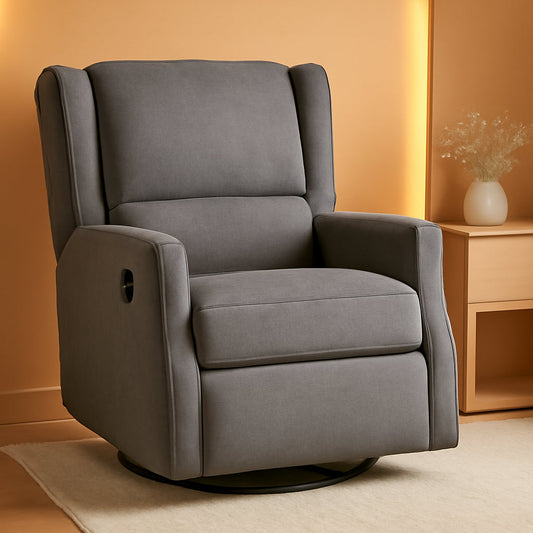 Omma Wingback Swivel Glider Recliner Dark Gray Upholstered