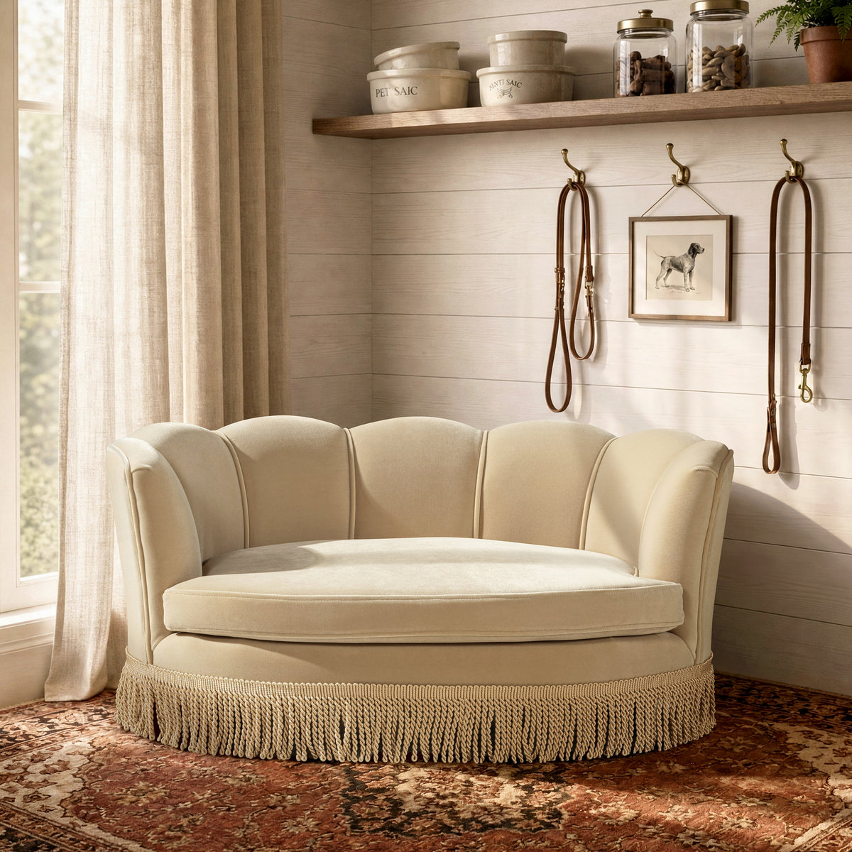 Clara 34.5" Scalloped Pet Sofa Bed - Medium - Fawn