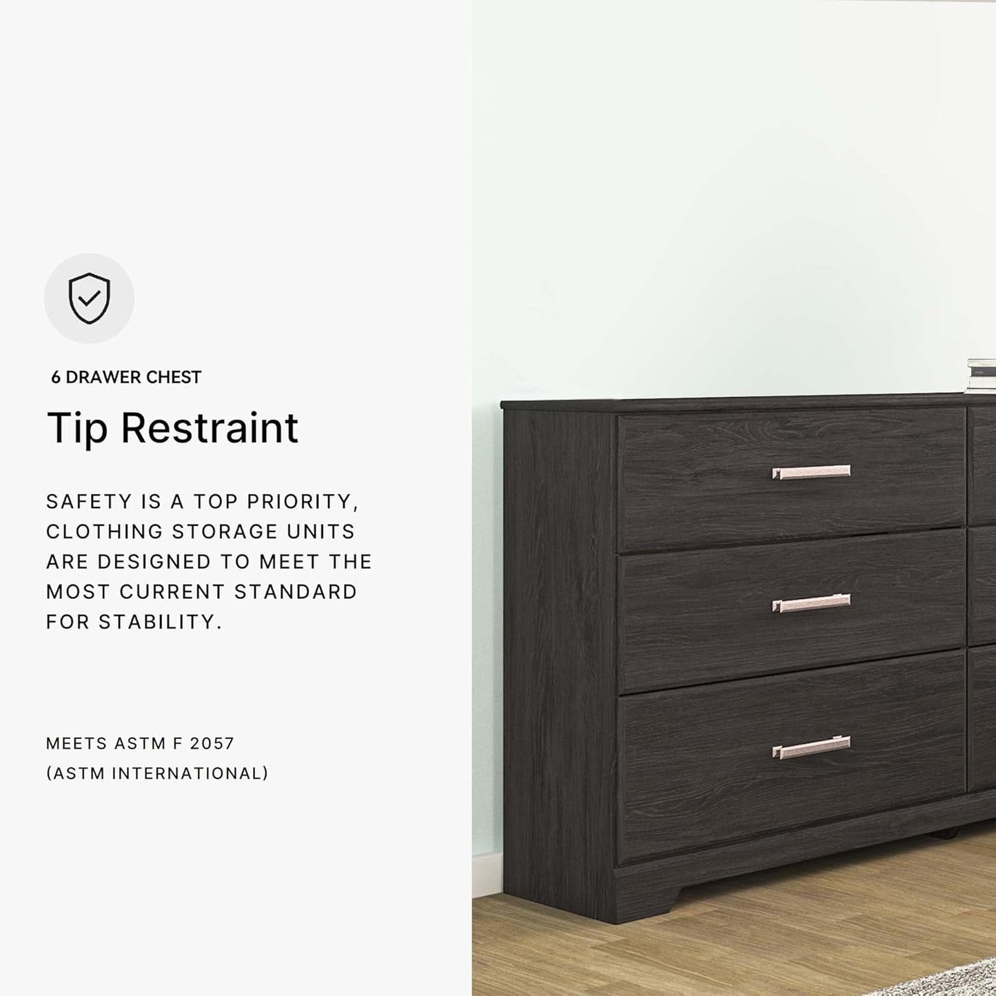 Six Drawer Dresser With Black Matte Engineered Wood