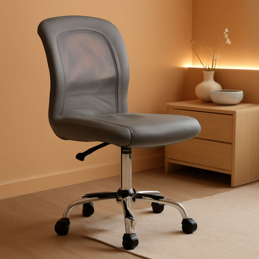 Gray Armless Desk Chair With Wheels And Breathable Mesh