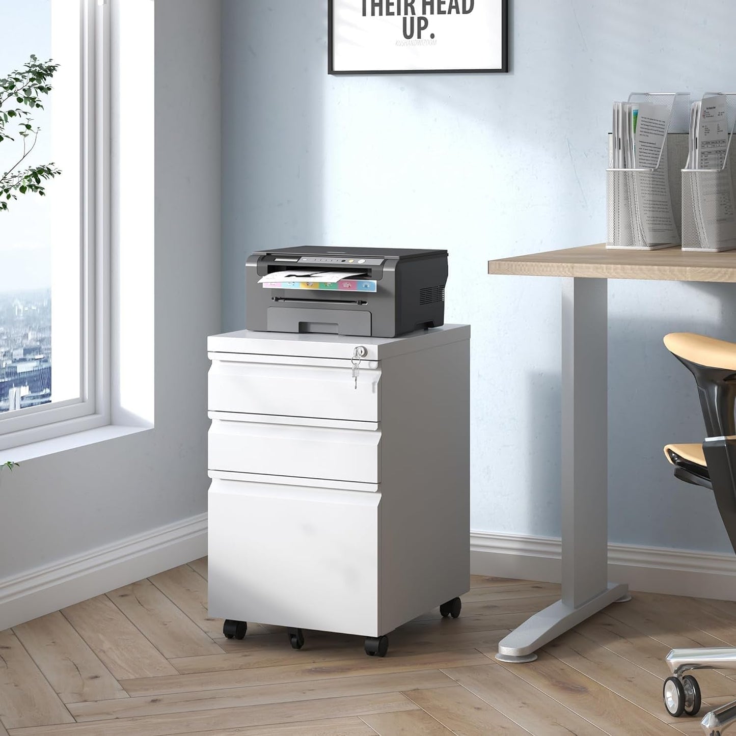 Three Drawer Locking File Cabinet Matte White For Home Office Under Desk Fully Assembled A4 Letter Legal