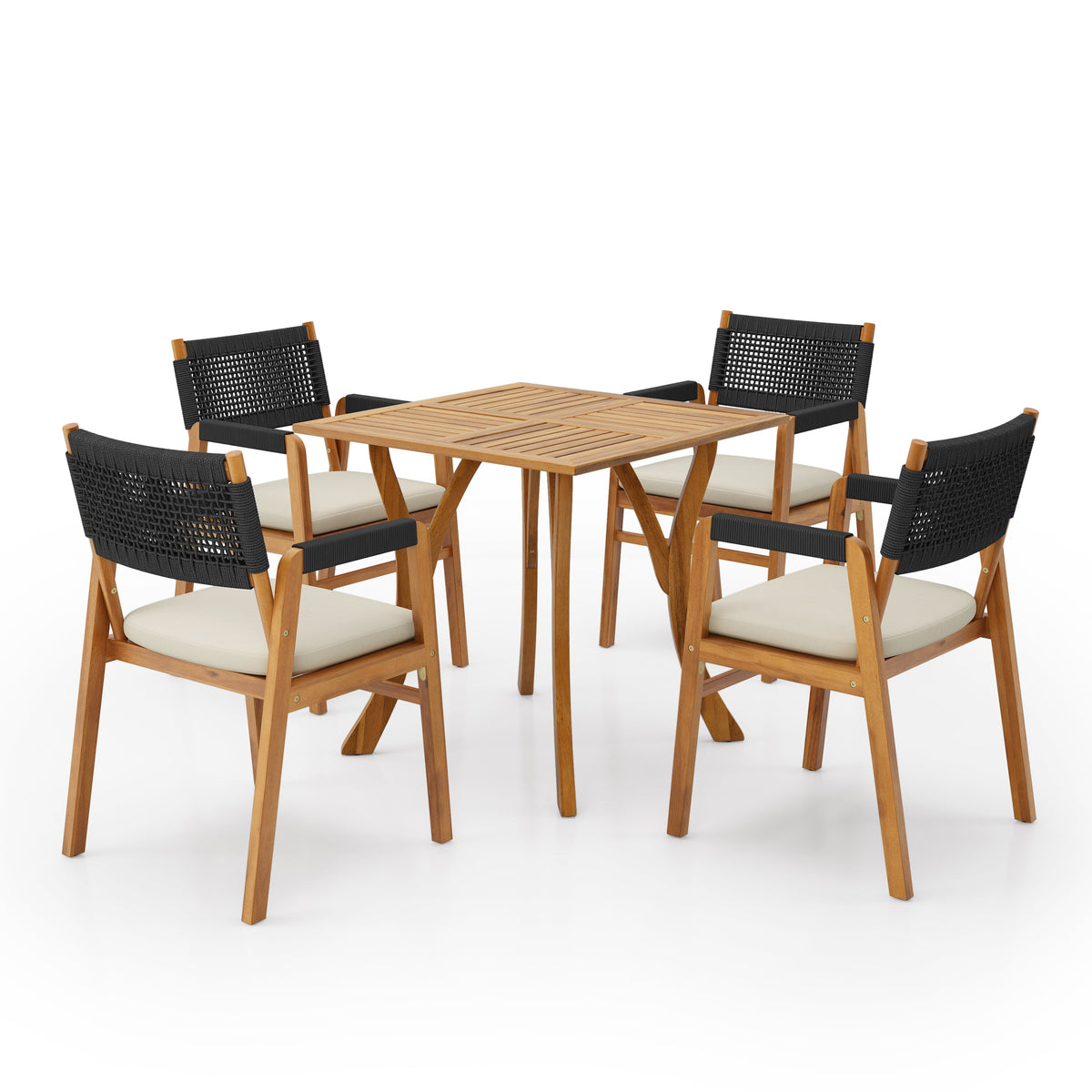 Outdoor 5 Pieces Rustic Patio Acacia Bistro Set with Cushions