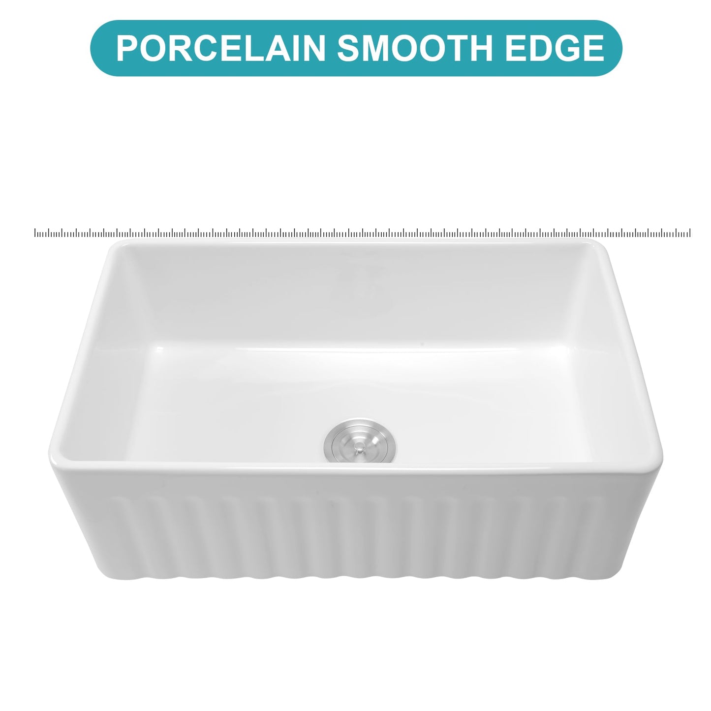 White Kitchen Sink - 33 x 18 x 10 Inch