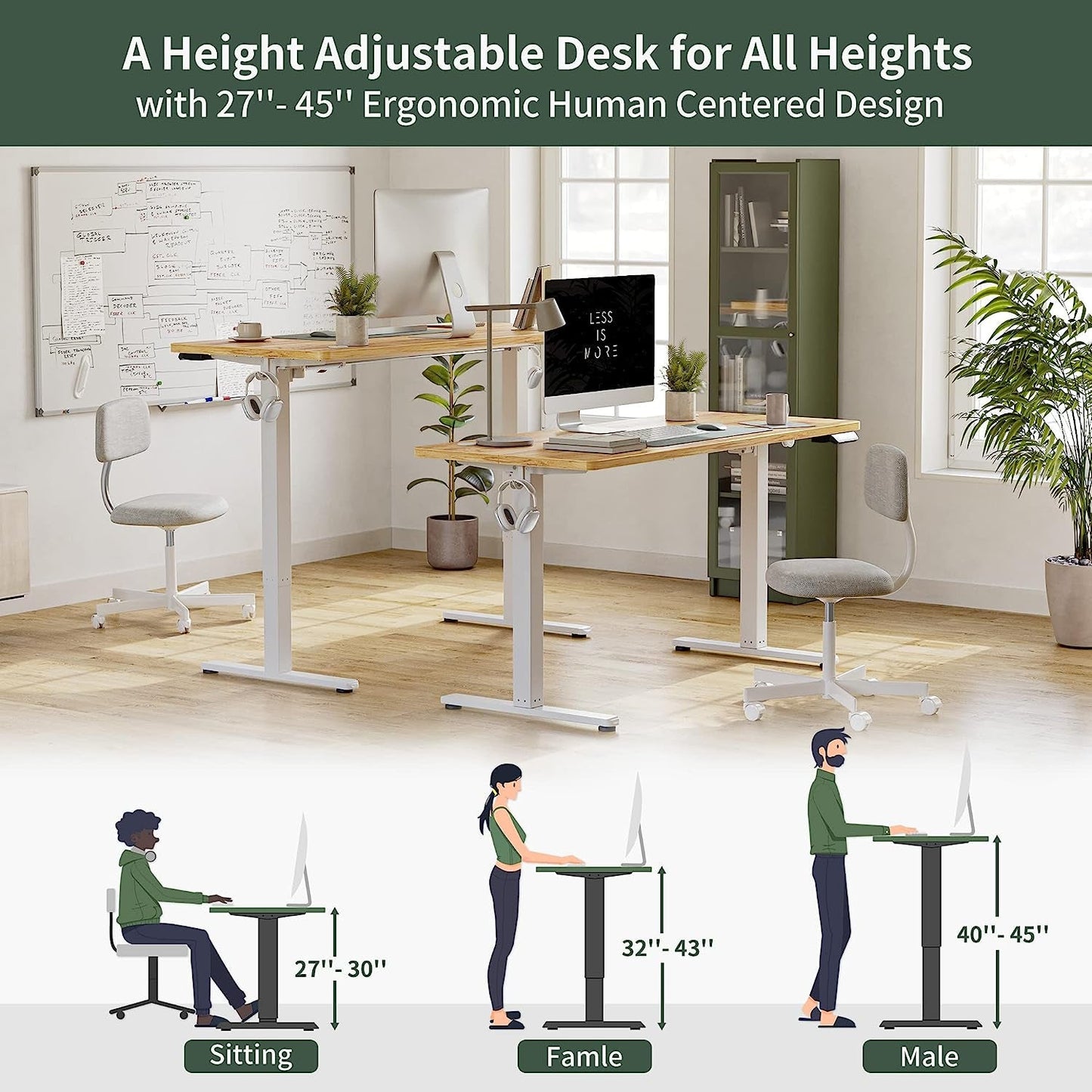Electric Height Adjustable Office Desk 48x24 Inches Anti Collision