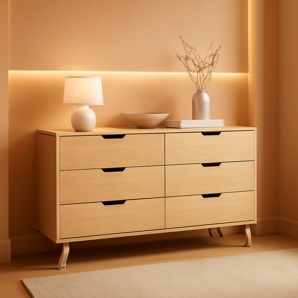 Mid-Century Modern 6-Drawer Dresser, 52 Inch Width