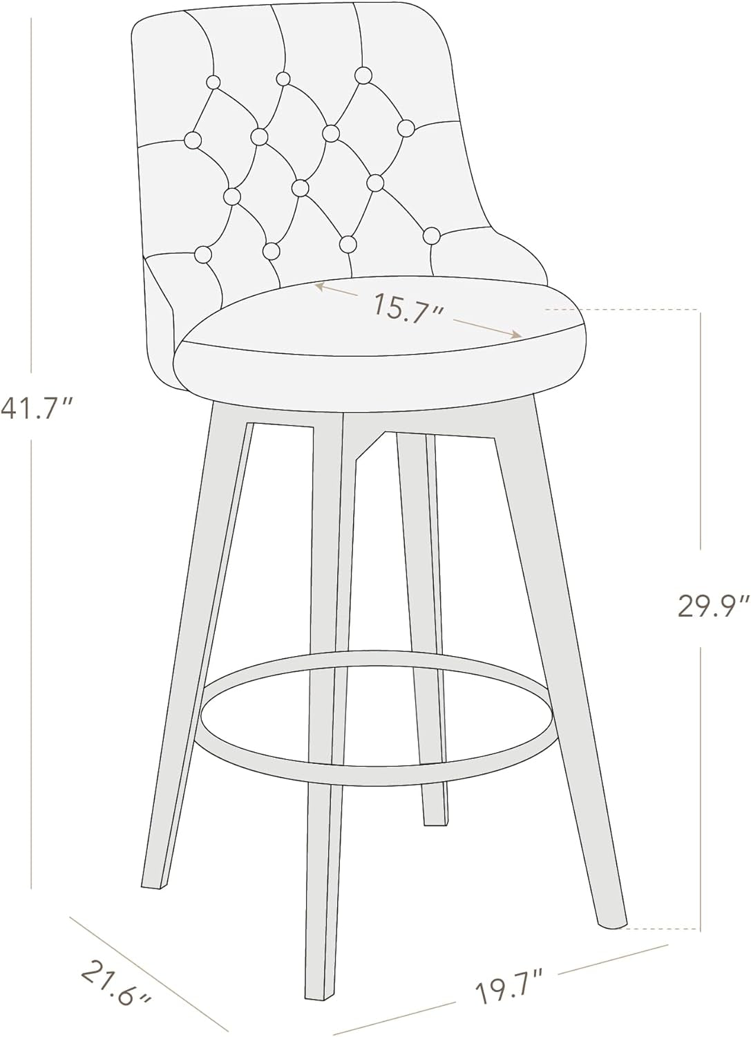Bar Stool 30 Inch Stone Grey Upholstered 360 Degree Swivel