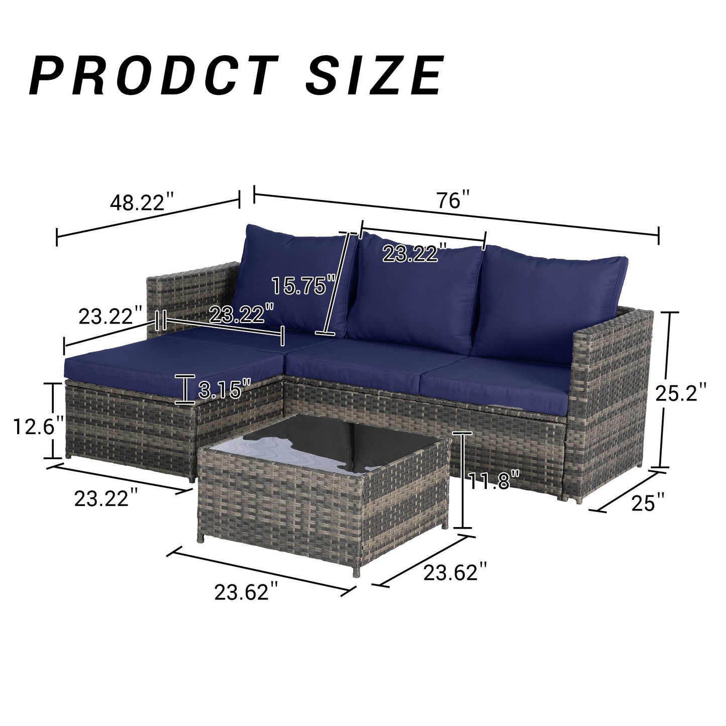2 Pieces Patio Furniture Set, Outdoor Woven Sectional L-Shaped Patio Furniture