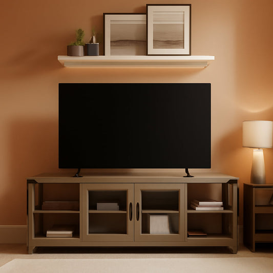 Rustic Modern 70 Inch TV Console With Open Shelves