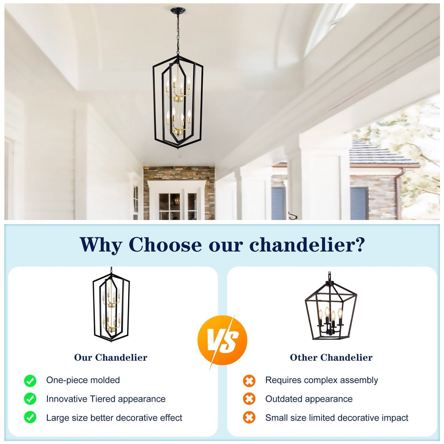 8-Light Lantern Tired Farmhouse Ceiling Hanging Light
