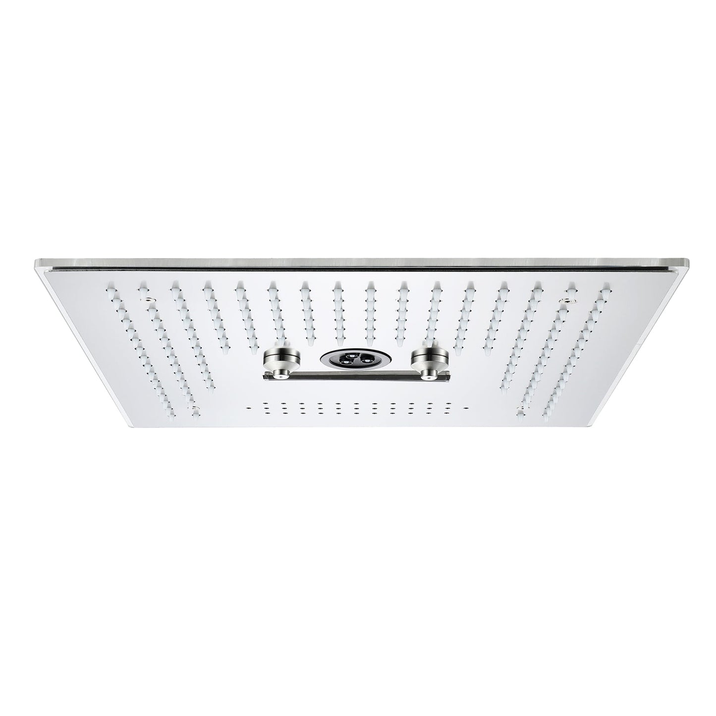Flushed Mounted Brushed Nickel 16'' x 16'' Shower Head: Featuring 64 LED Lights, Music, Rainfall, Waterfall, Mist, 360 Degrees Rotation, and Hydro Jet Technology