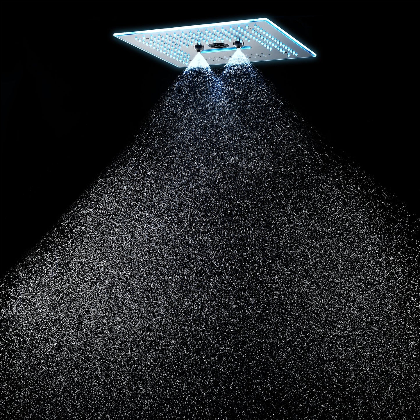 Flushed Mounted Brushed Nickel 16'' x 16'' Shower Head: Featuring 64 LED Lights, Music, Rainfall, Waterfall, Mist, 360 Degrees Rotation, and Hydro Jet Technology