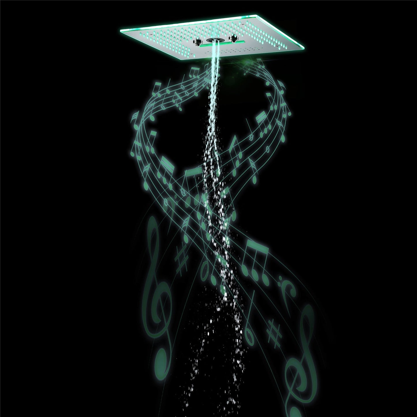 Flushed Mounted Brushed Nickel 16'' x 16'' Shower Head: Featuring 64 LED Lights, Music, Rainfall, Waterfall, Mist, 360 Degrees Rotation, and Hydro Jet Technology