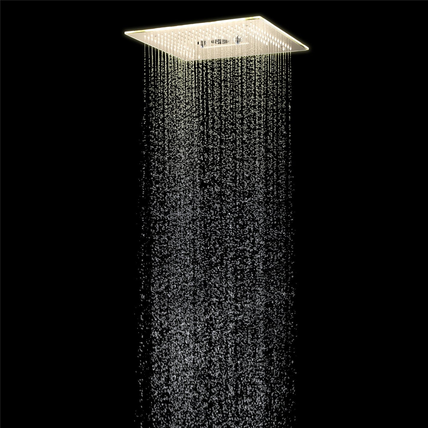 Flushed Mounted Brushed Gold 16'' x 16'' Shower Head: Featuring 64 LED Lights, Music, Rainfall, Waterfall, Mist, 360 Degrees Rotation, and Hydro Jet Technology